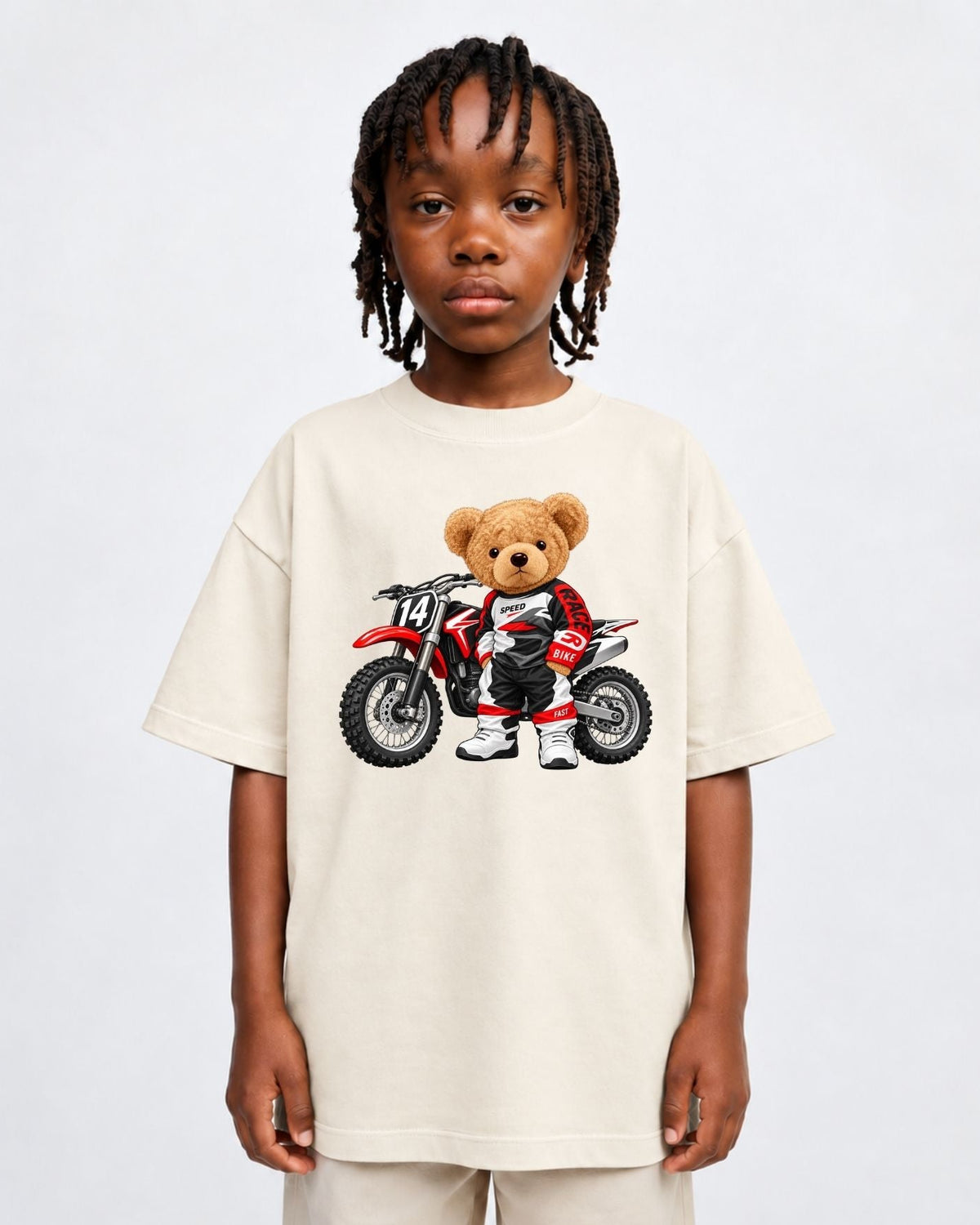 Camiseta Oversized Infantil “URSO SPEED BIKE”