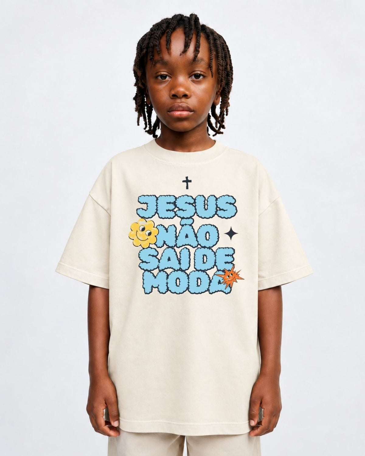 Camiseta Oversized Infantil “JESUS NÃO SAI DE MODA”