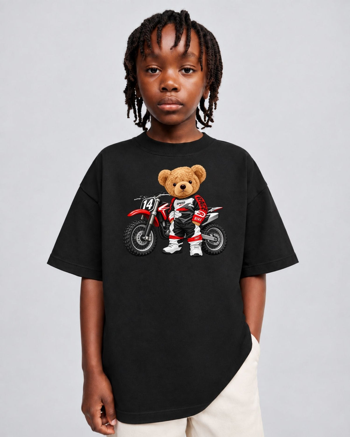 Camiseta Oversized Infantil “URSO SPEED BIKE”